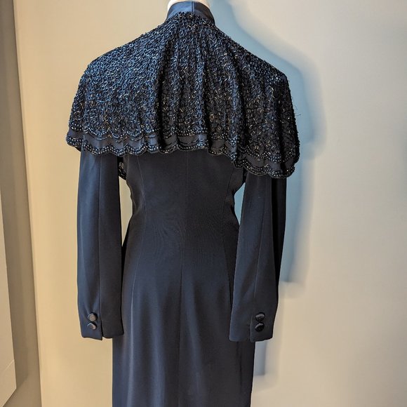 Vintage 80's Beaded Cape /Tuxedo Mini Dress - Picture 6 of 8